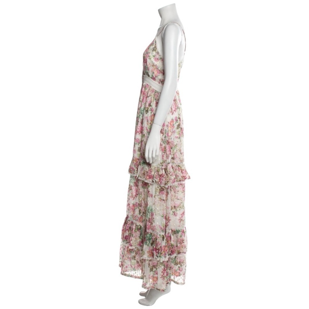 Rococo Sand Vie Pink Cream Tiered Chiffon Ruffled Maxi Dress Large L - Picture 3 of 16